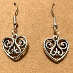 Silver Swirl Scroll Heart Earrings
